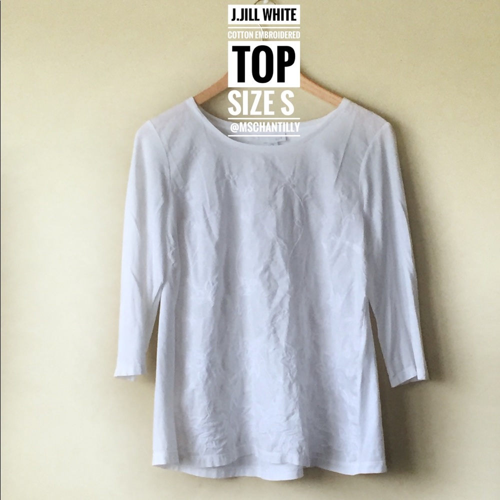 J.Jill White Cotton Embroidered Top Size S